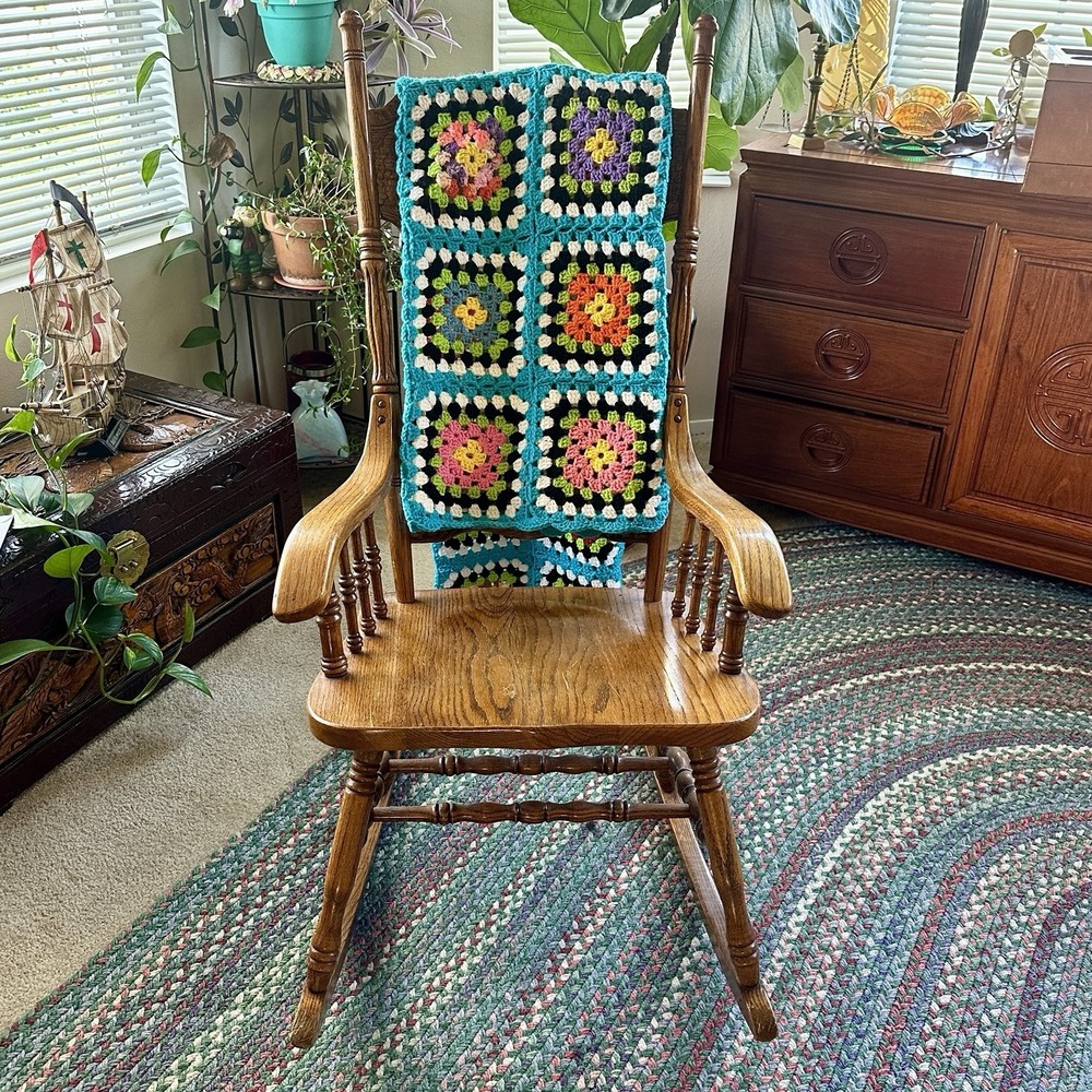 Hand Crochet Colorful Roseanne Granny Square Large Afghan Throw Blanket 70x46